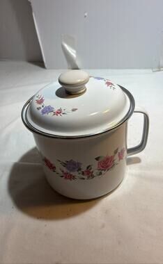 Vintage GMI Enamel Floral Cooking Pot with Lid